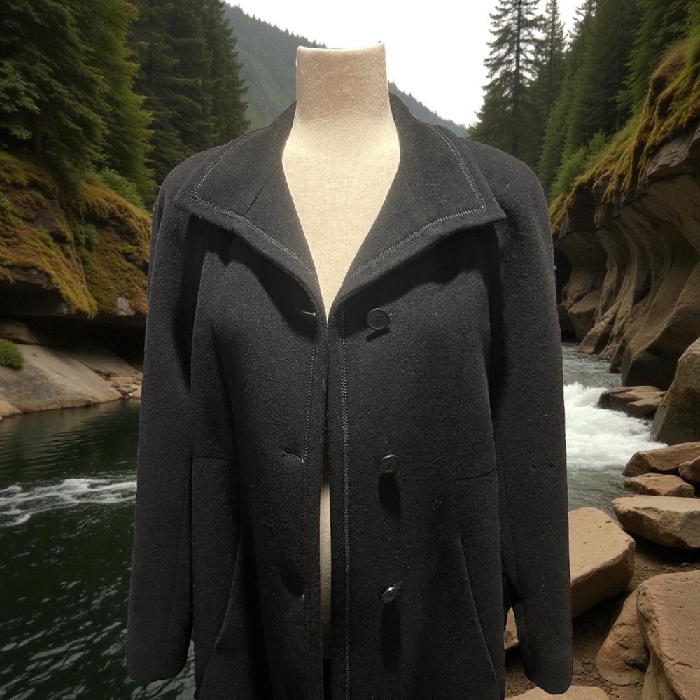 Steve by Searle Classic Black Cashmere Coat size 4-6 - Picture 2 of 14